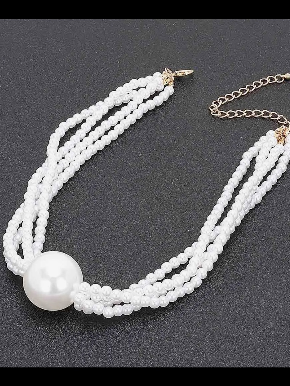 ShopEvelynne White Multi-Strand Pearl Necklace with Center Pearl - Picture 4 of 4